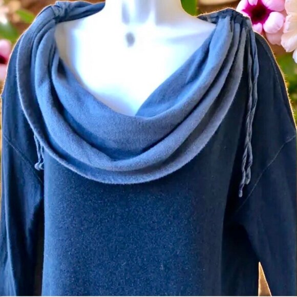 Gypsy Blue Tunic Top Long Sleeve Cowl Neck Pouch Pocket Made in Hollywood - Picture 3 of 12